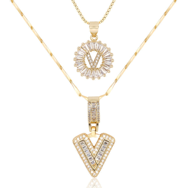 2pc 14k Diamond Letter Initial Necklaces