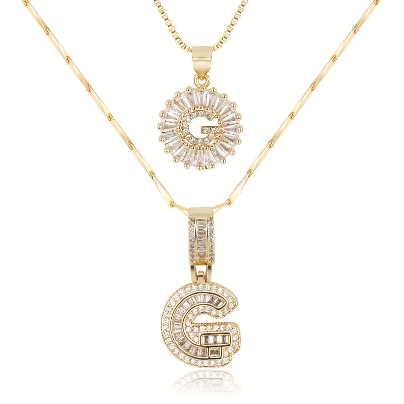 2pc 14k Diamond Letter Initial Necklaces