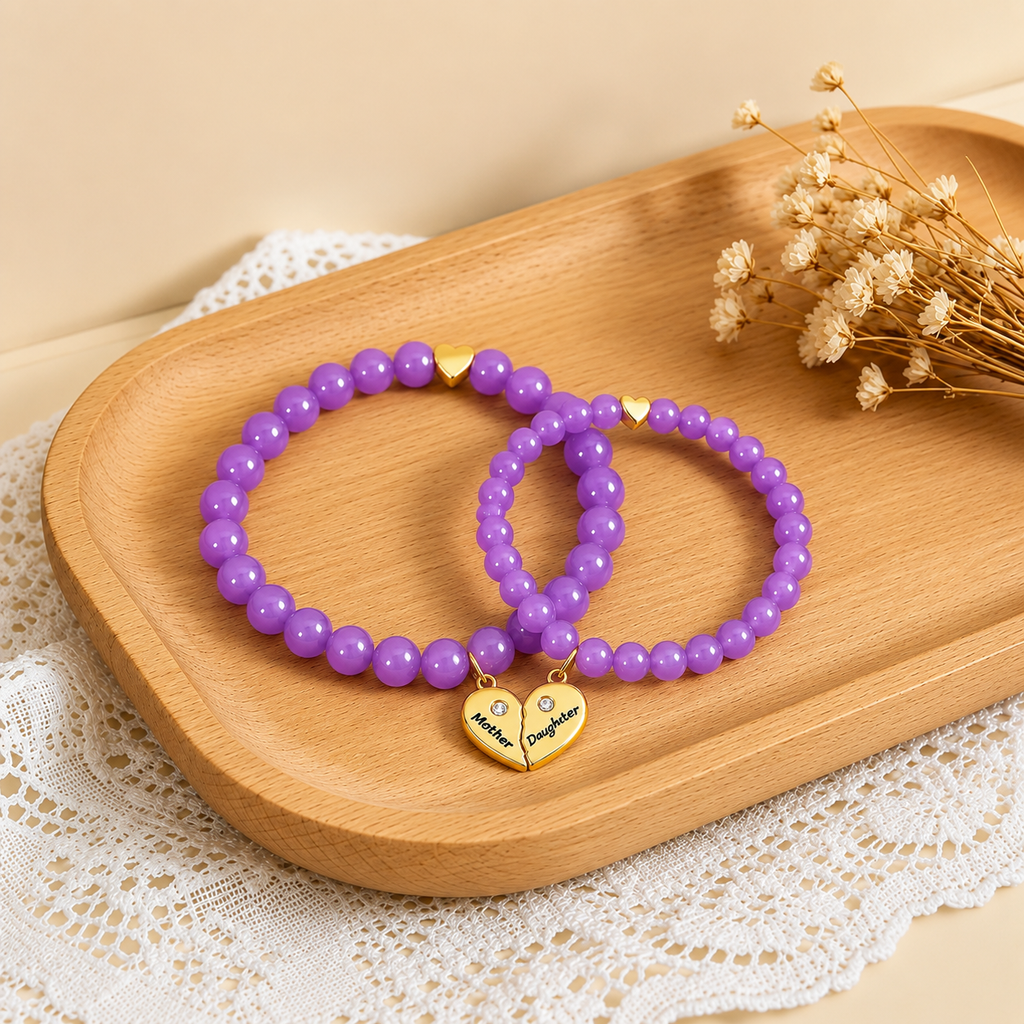 Amourlie Heart Bracelet Set — Amethyst, Set of 2