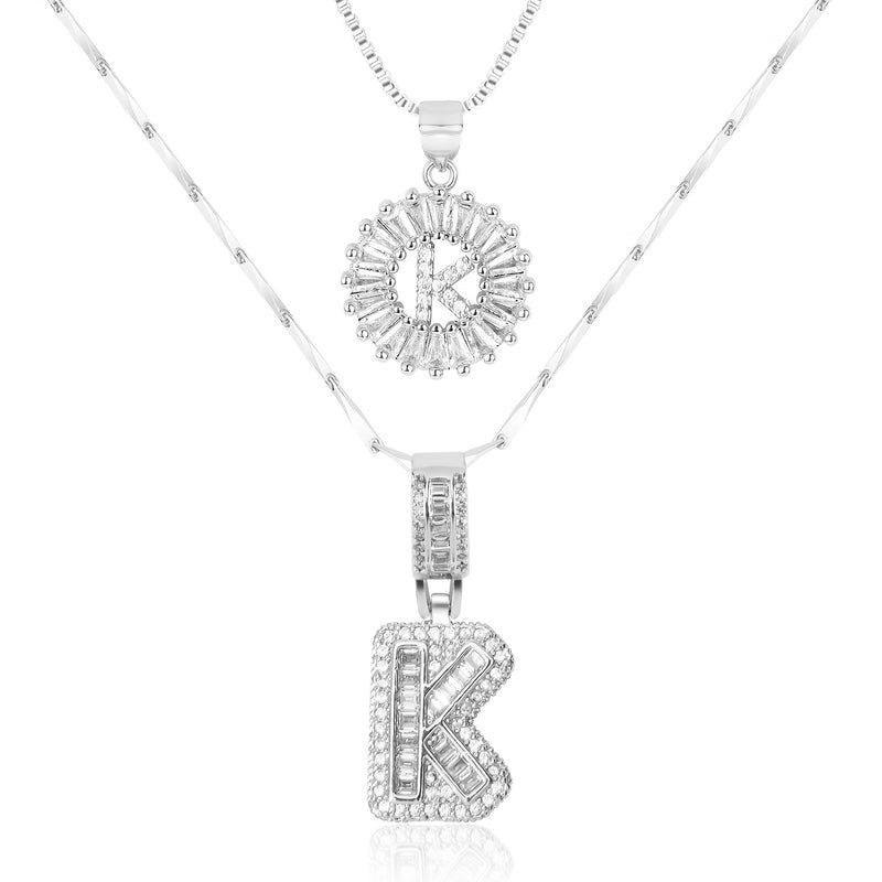 2pc 14k Diamond Letter Initial Necklaces