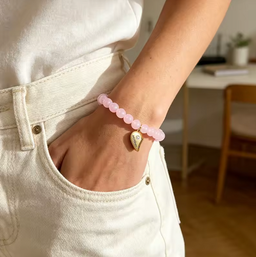Amourlie Heart Bracelet Set — Rose Quartz, Set of 2