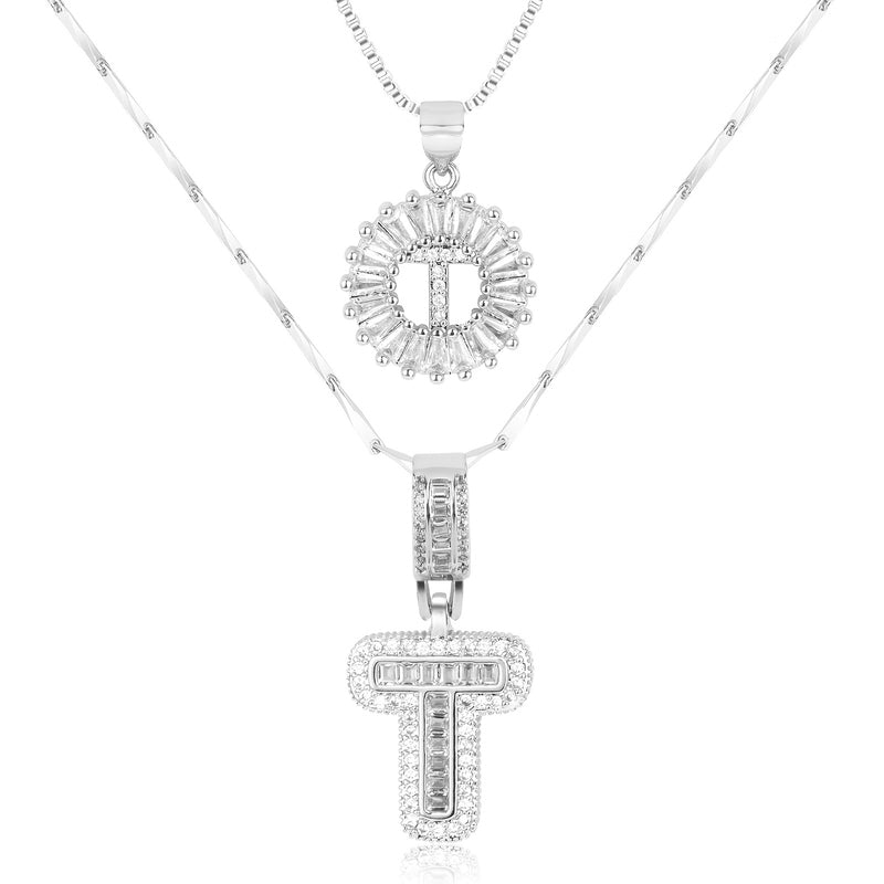 2pc 14k Diamond Letter Initial Necklaces