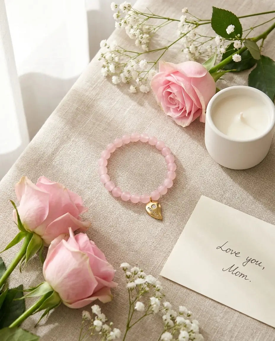 Amourlie Heart Bracelet Set — Rose Quartz, Set of 2